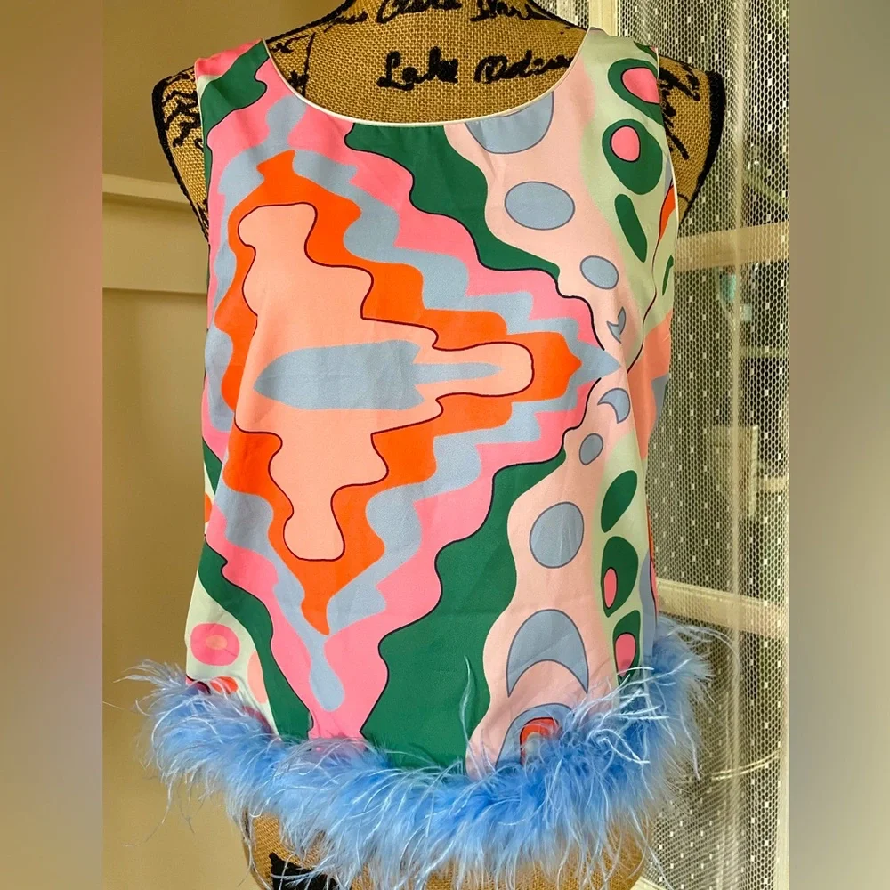 Anthropology, English Factory Sleeveless Faux Feather Top. Price firm. - Picture 2 of 11